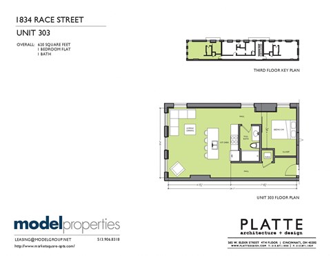 Floor plan for 1 bed, 1 bath, 620 sqft